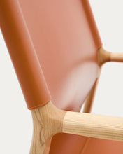 Load image into Gallery viewer, Jan armchair made of light brown recycled leather fibres and FSC 100% solid ash wood with natural tone finish - image 15