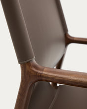 Load image into Gallery viewer, Jan armchair made of dark brown recycled leather fibres and FSC 100% solid ash wood with walnut-coloured finish - image 17