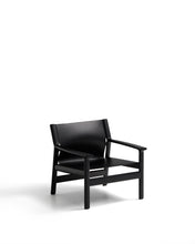 Load image into Gallery viewer, Jan armchair made of black recycled leather fibres and FSC 100% solid ash wood with black finish