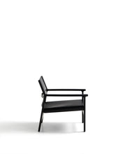 Load image into Gallery viewer, Jan armchair made of black recycled leather fibres and FSC 100% solid ash wood with black finish - image 2