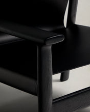 Load image into Gallery viewer, Jan armchair made of black recycled leather fibres and FSC 100% solid ash wood with black finish - image 10