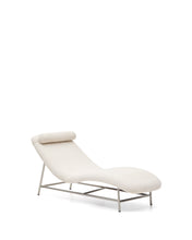 Load image into Gallery viewer, Osla chaise longue in beige chenille with brushed stainless steel legs FSC 100% 175 cm