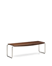 Load image into Gallery viewer, Tarsel bench in walnut veneer with brushed stainless steel structure 142cm - image 2