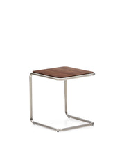 Load image into Gallery viewer, Tarsel side table in walnut veneer with brushed stainless steel structure 42 x 47cm