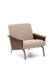 Load image into Gallery viewer, Amsen light brown armchair in walnut plywood with legs in brushed stainless steel