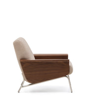 Load image into Gallery viewer, Amsen light brown armchair in walnut plywood with legs in brushed stainless steel - image 2