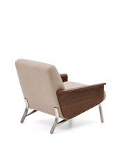 Load image into Gallery viewer, Amsen light brown armchair in walnut plywood with legs in brushed stainless steel - image 3