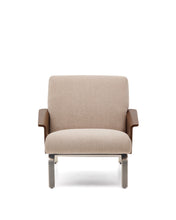Load image into Gallery viewer, Amsen light brown armchair in walnut plywood with legs in brushed stainless steel - image 4