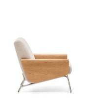 Load image into Gallery viewer, Amsen beige armchair in oak plywood with legs in brushed stainless steel - image 2