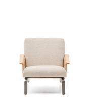 Load image into Gallery viewer, Amsen beige armchair in oak plywood with legs in brushed stainless steel - image 4