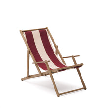 Load image into Gallery viewer, Vilara burgundy and beige striped outdoor folding deck chair made of FSC 100% solid acacia wood