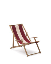 Load image into Gallery viewer, Vilara burgundy and beige striped outdoor folding deck chair made of FSC 100% solid acacia wood - image 2