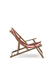 Load image into Gallery viewer, Vilara burgundy and beige striped outdoor folding deck chair made of FSC 100% solid acacia wood - image 4