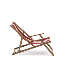 Load image into Gallery viewer, Vilara burgundy and beige striped outdoor folding deck chair made of FSC 100% solid acacia wood - image 5