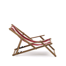 Load image into Gallery viewer, Vilara burgundy and beige striped outdoor folding deck chair made of FSC 100% solid acacia wood - image 7