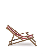 Load image into Gallery viewer, Vilara burgundy and beige striped outdoor folding deck chair made of FSC 100% solid acacia wood - image 8