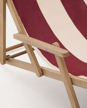 Load image into Gallery viewer, Vilara burgundy and beige striped outdoor folding deck chair made of FSC 100% solid acacia wood - image 16