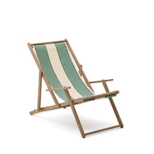 Load image into Gallery viewer, Vilara green and beige striped outdoor folding deck chair made of FSC 100% solid acacia wood