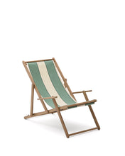 Load image into Gallery viewer, Vilara green and beige striped outdoor folding deck chair made of FSC 100% solid acacia wood - image 2