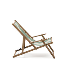 Load image into Gallery viewer, Vilara green and beige striped outdoor folding deck chair made of FSC 100% solid acacia wood - image 3
