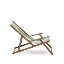 Load image into Gallery viewer, Vilara green and beige striped outdoor folding deck chair made of FSC 100% solid acacia wood - image 5