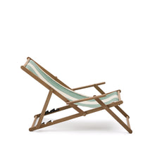 Load image into Gallery viewer, Vilara green and beige striped outdoor folding deck chair made of FSC 100% solid acacia wood - image 7