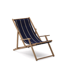 Load image into Gallery viewer, Vilara blue and beige striped outdoor folding deck chair made of FSC 100% solid acacia wood