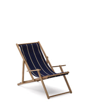 Load image into Gallery viewer, Vilara blue and beige striped outdoor folding deck chair made of FSC 100% solid acacia wood - image 2