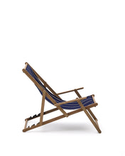 Load image into Gallery viewer, Vilara blue and beige striped outdoor folding deck chair made of FSC 100% solid acacia wood - image 4