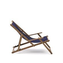 Load image into Gallery viewer, Vilara blue and beige striped outdoor folding deck chair made of FSC 100% solid acacia wood - image 5