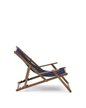 Load image into Gallery viewer, Vilara blue and beige striped outdoor folding deck chair made of FSC 100% solid acacia wood - image 6