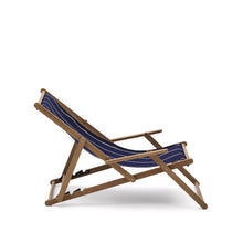 Load image into Gallery viewer, Vilara blue and beige striped outdoor folding deck chair made of FSC 100% solid acacia wood - image 7