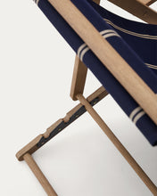 Load image into Gallery viewer, Vilara blue and beige striped outdoor folding deck chair made of FSC 100% solid acacia wood - image 19