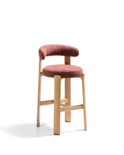 Load image into Gallery viewer, Granite stool in terracotta chenille and solid ash wood with natural tone finish FSC 100% 75cm
