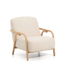 Load image into Gallery viewer, Sylo armchair in beige chenille and solid ash wood with natural-coloured finish FSC 100%