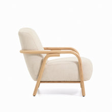 Load image into Gallery viewer, Sylo armchair in beige chenille and solid ash wood with natural-coloured finish FSC 100% - image 3