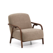 Load image into Gallery viewer, Sylo armchair in taupe chenille and solid ash wood with walnut-coloured finish FSC 100%