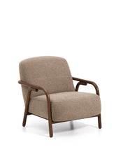 Load image into Gallery viewer, Sylo armchair in taupe chenille and solid ash wood with walnut-coloured finish FSC 100% - image 2
