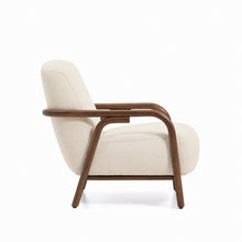 Load image into Gallery viewer, Sylo armchair in beige chenille and solid ash wood with walnut-coloured finish FSC 100% - image 3