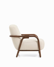 Load image into Gallery viewer, Sylo armchair in beige chenille and solid ash wood with walnut-coloured finish FSC 100% - image 4
