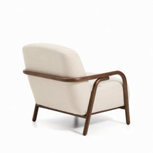 Load image into Gallery viewer, Sylo armchair in beige chenille and solid ash wood with walnut-coloured finish FSC 100% - image 5