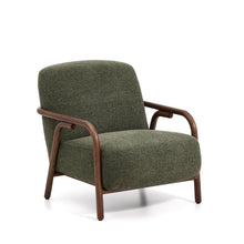 Load image into Gallery viewer, Sylo armchair in dark green chenille and solid ash wood with walnut-coloured finish FSC 100%
