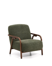 Load image into Gallery viewer, Sylo armchair in dark green chenille and solid ash wood with walnut-coloured finish FSC 100% - image 2