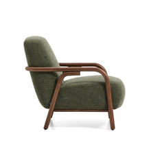 Load image into Gallery viewer, Sylo armchair in dark green chenille and solid ash wood with walnut-coloured finish FSC 100% - image 3