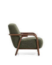Load image into Gallery viewer, Sylo armchair in dark green chenille and solid ash wood with walnut-coloured finish FSC 100% - image 4