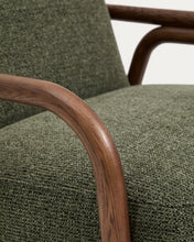 Load image into Gallery viewer, Sylo armchair in dark green chenille and solid ash wood with walnut-coloured finish FSC 100% - image 12