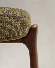 Load image into Gallery viewer, Granite stool in green chenille and solid ash wood with walnut-coloured finish FSC 100% 65cm - image 9