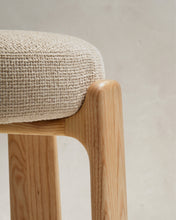 Load image into Gallery viewer, Granite stool in beige chenille and solid ash wood with natural tone finish FSC 100% 65cm - image 10