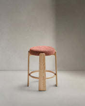 Load image into Gallery viewer, Granite stool in terracotta chenille and solid ash wood with a natural tone finish FSC 100% 65cm - image 2