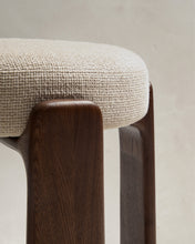 Load image into Gallery viewer, Granite stool in beige chenille and solid ash wood with walnut-coloured finish FSC 100% 75cm - image 10